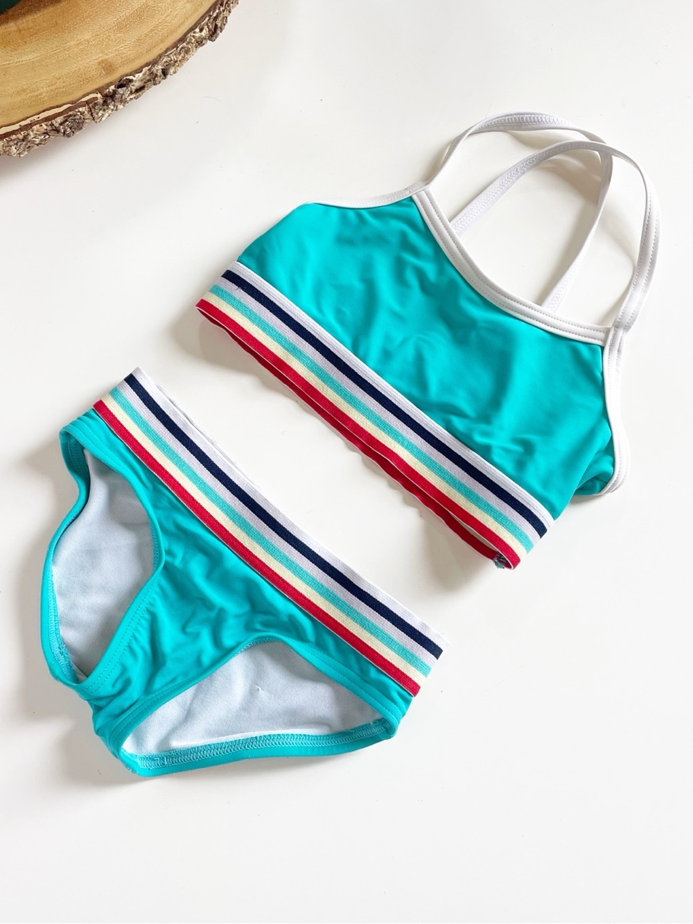 Kanu Surf Kids Turquoise Two-Piece Swim Set with Striped Band